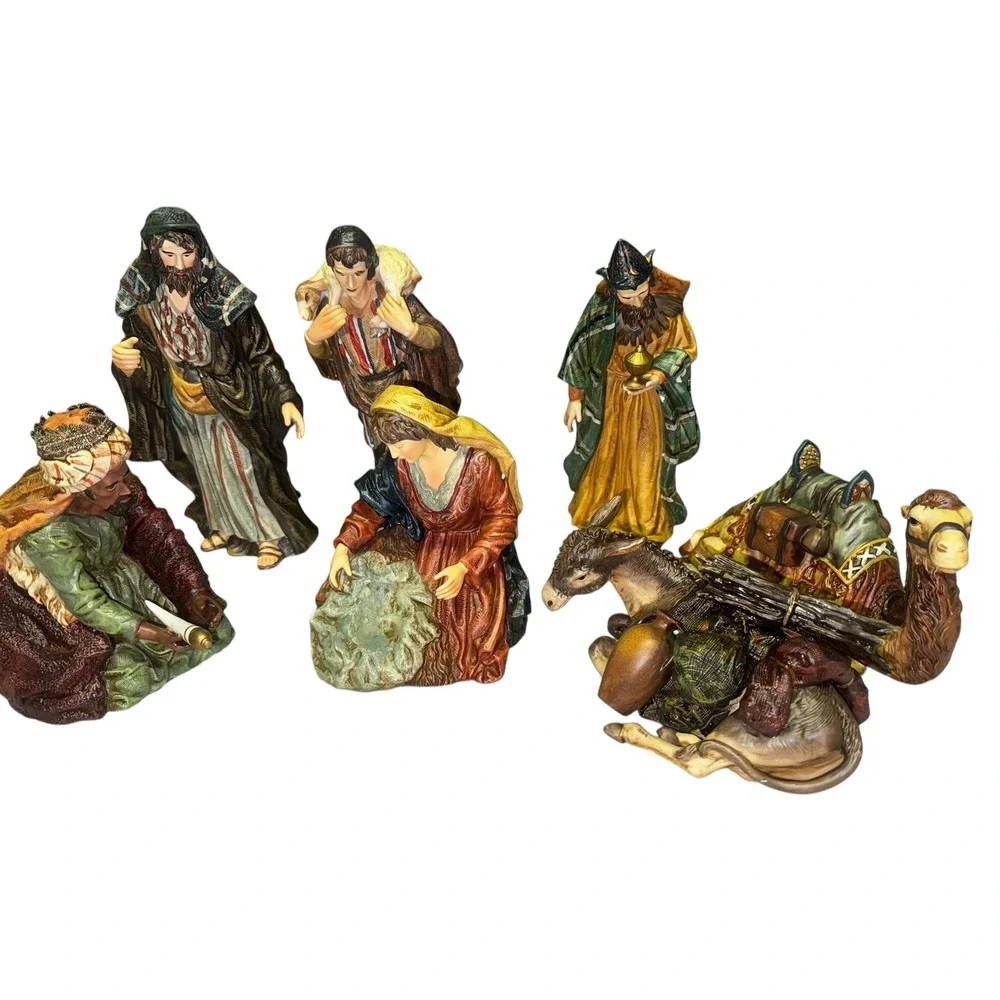 Nativity Scene Set 7 Figures Shepherd Camel Donkey Wise Men Christmas Decor